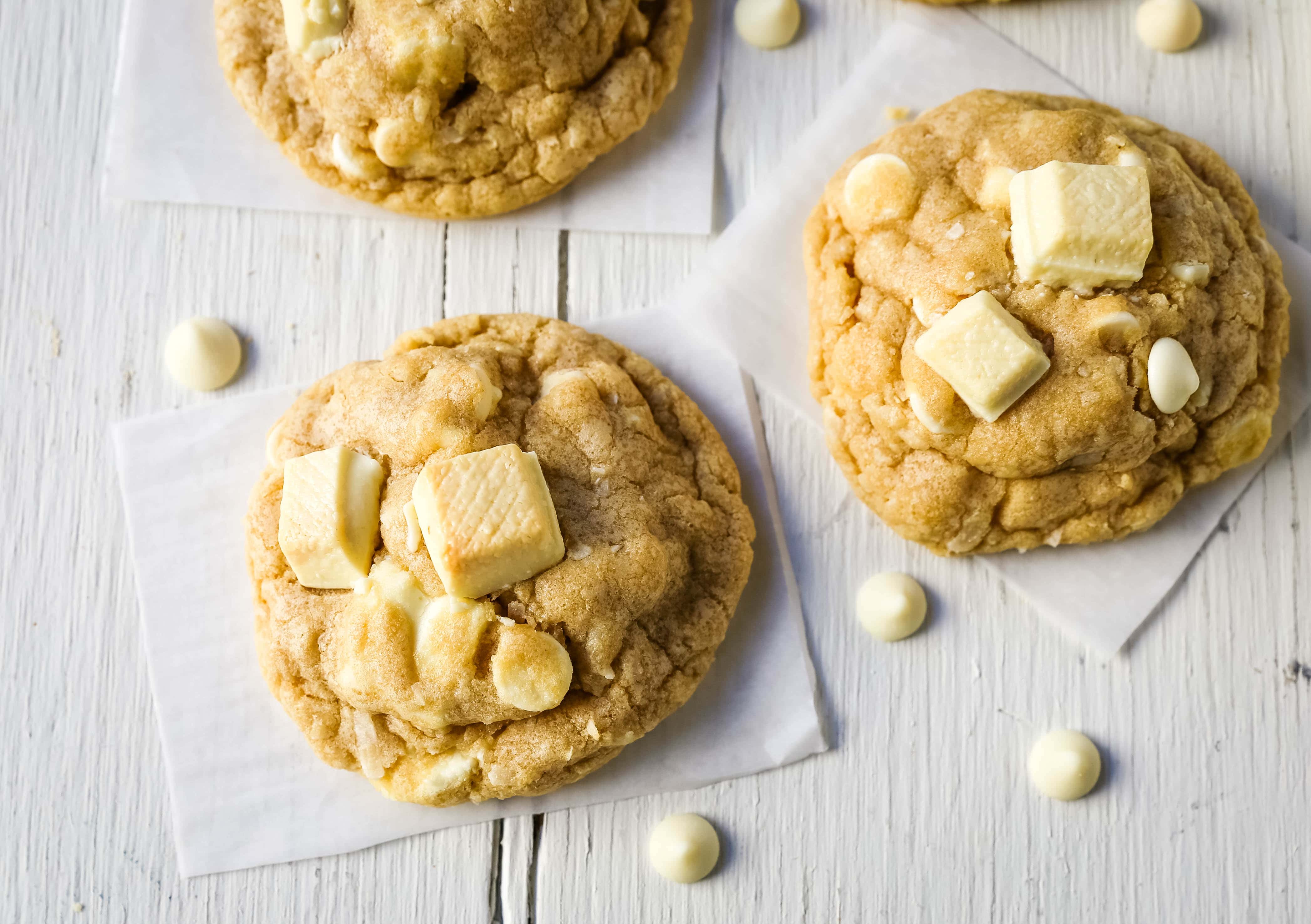 White Chocolate Coconut Cookies Soft chewy white chocolate coconut cookies are the perfect sweet, buttery tropical cookie! www.modernhoney.com #cookie #cookies #cookierecipe #cookierecipes #whitechocolatecookies