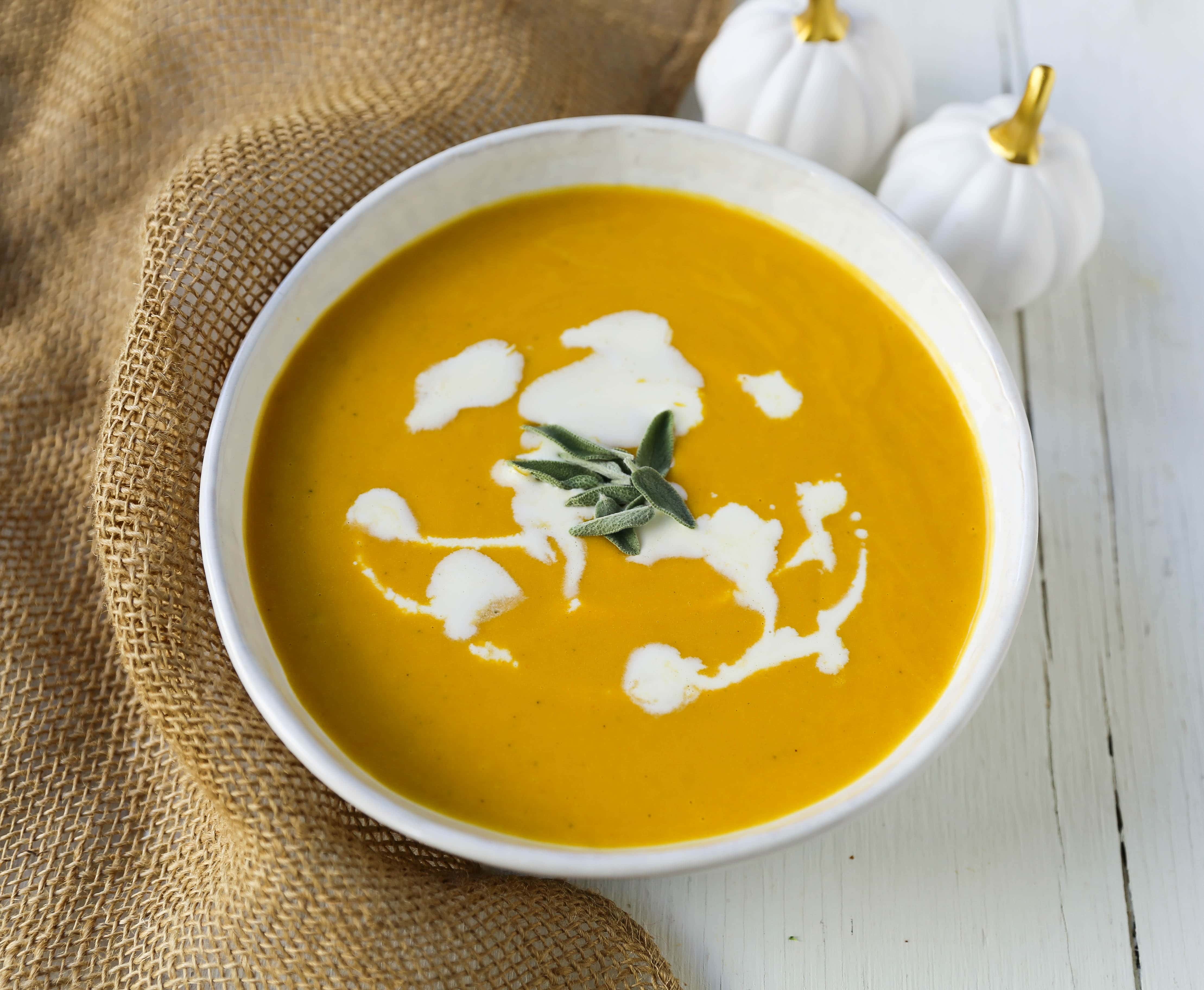 Creamy Butternut Squash Soup A rich creamy roasted butternut squash soup is the perfect Fall comfort food! www.modernhoney.com #butternutsquashsoup #fall #fallfood 