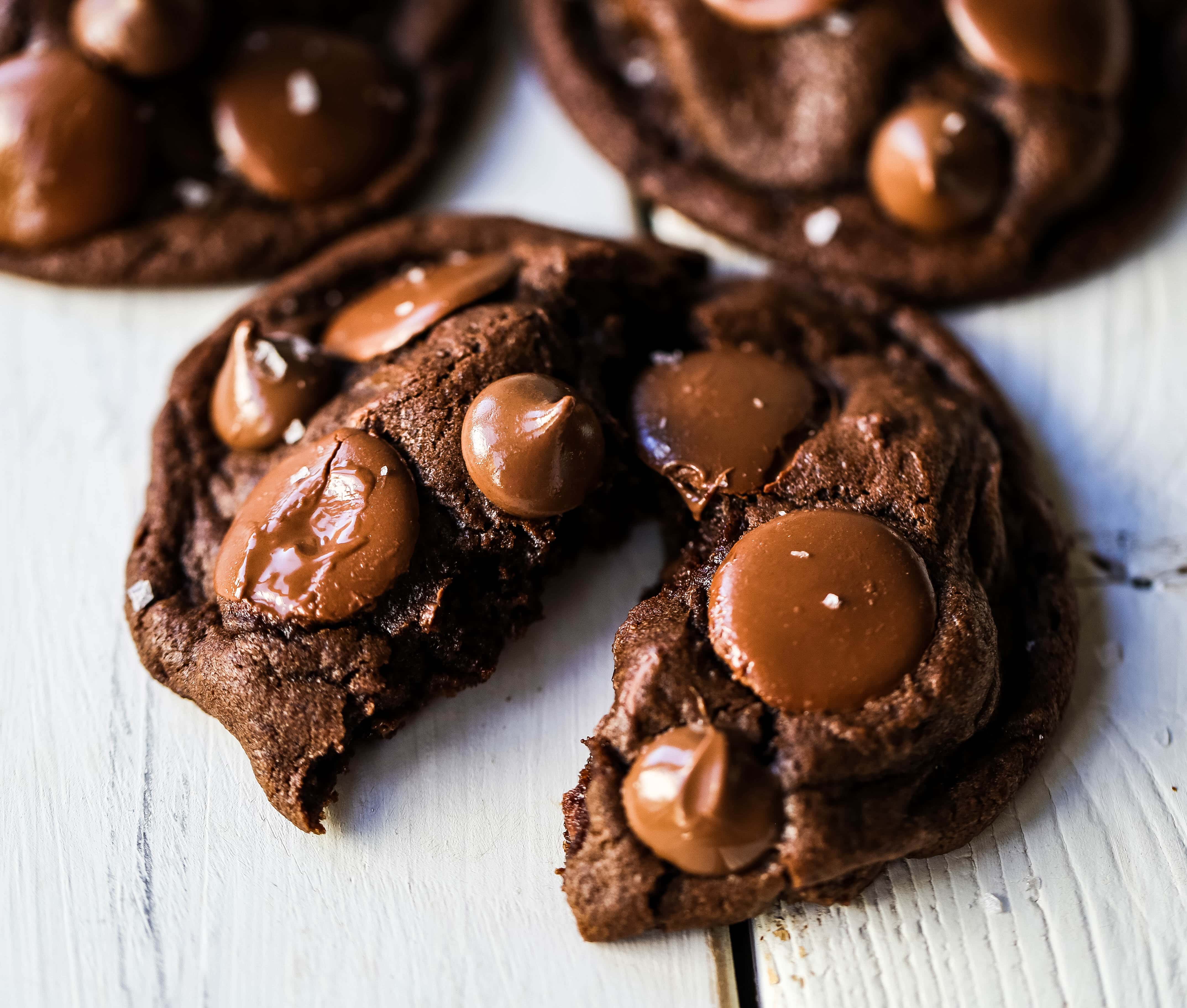 Double Chocolate Cookies Rich, velvety, melt-in-your-mouth chocolate cookies with melted chocolate chunks. The perfect double chocolate chip cookie recipe!  How to make the best double chocolate chip cookies! www.modernhoney.com #chocolatecookies #doublechocolatecookies #chocolate #chocolaterecipes