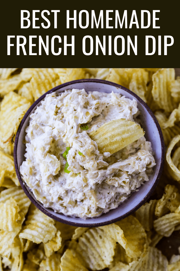 French Onion Dip Recipe The best homemade French onion dip made with caramelized onions, sour cream, mayo, and cream cheese. The perfect French onion dip recipe! www.modernhoney.com #frenchoniondip #frenchonion #dip #diprecipe #dips #appetizer