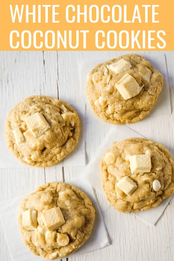 White Chocolate Coconut Cookies Soft chewy white chocolate coconut cookies are the perfect sweet, buttery tropical cookie! www.modernhoney.com #cookie #cookies #cookierecipe #cookierecipes #whitechocolatecookies