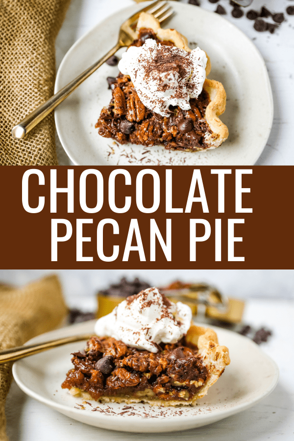 Chocolate Pecan Pie Rich chocolate pecan pie made with a brown sugar filling, crunchy pecans, rich chocolate, all in a homemade buttery, flaky pie crust. www.modernhoney.com #pie #pecanpie #chocolatepecanpie #thanksgiving #pies