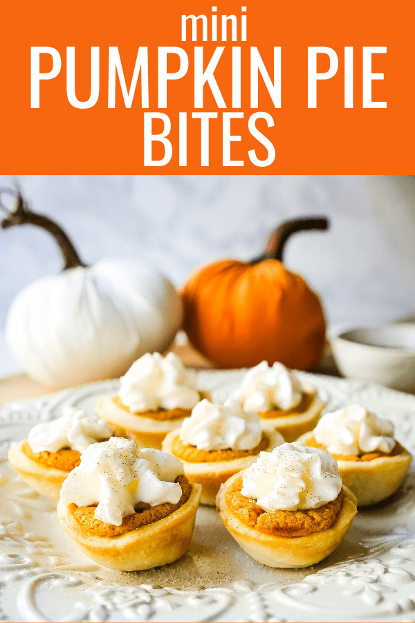 Mini Pumpkin Pie Bites. The best bite-size mini pumpkin pies perfect for entertaining during the holiday season. Creamy pumpkin pie filling in buttery pie crust cups topped with fresh whipped cream.  www.modernhoney.com #pumpkinpie #pumpkinpiebites #minipumpkinpies