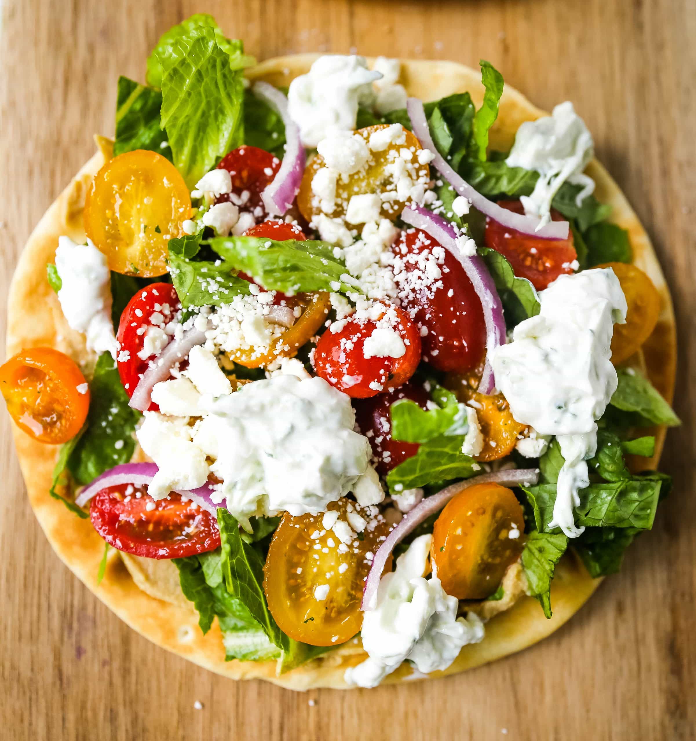Greek Salad Pita Pizzas Modern Honey