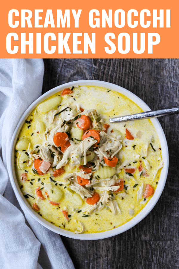 Creamy Gnocchi Chicken Soup Creamy chicken and vegetable soup with soft gnocchi pasta in a parmesan cheese creamy both. A warm, comforting bowl of comfort food! www.modernhoney.com #soup #soups #chickensoup