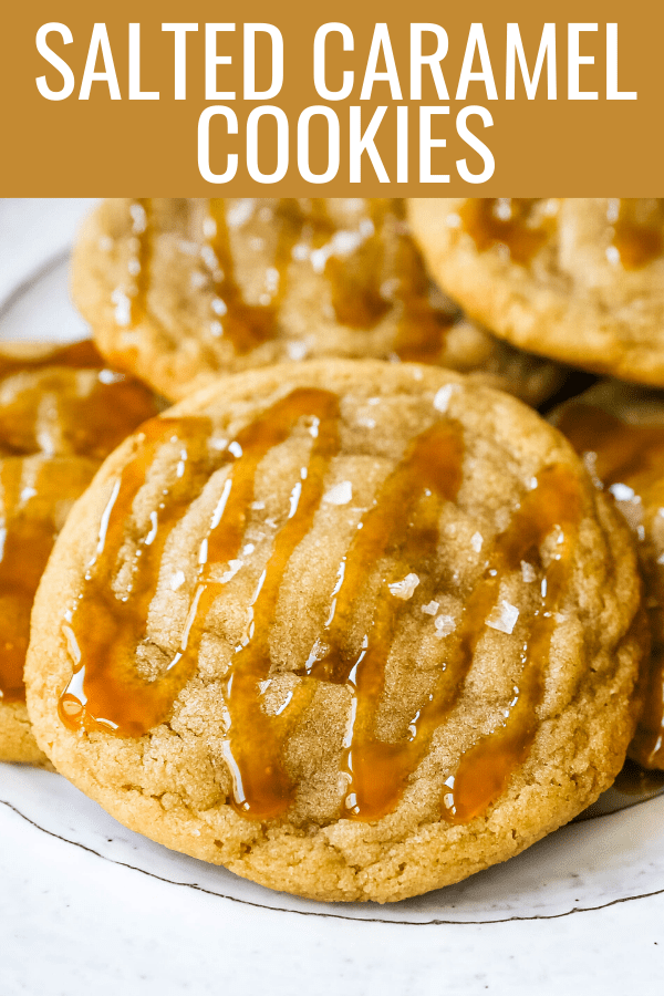 Salted Caramel Cookies Soft chewy caramel cookies with sea salt and drizzled with salted caramel. www.modernhoney.com #cookie #cookies #caramel #caramelcookie #saltedcaramel #seasaltcaramel