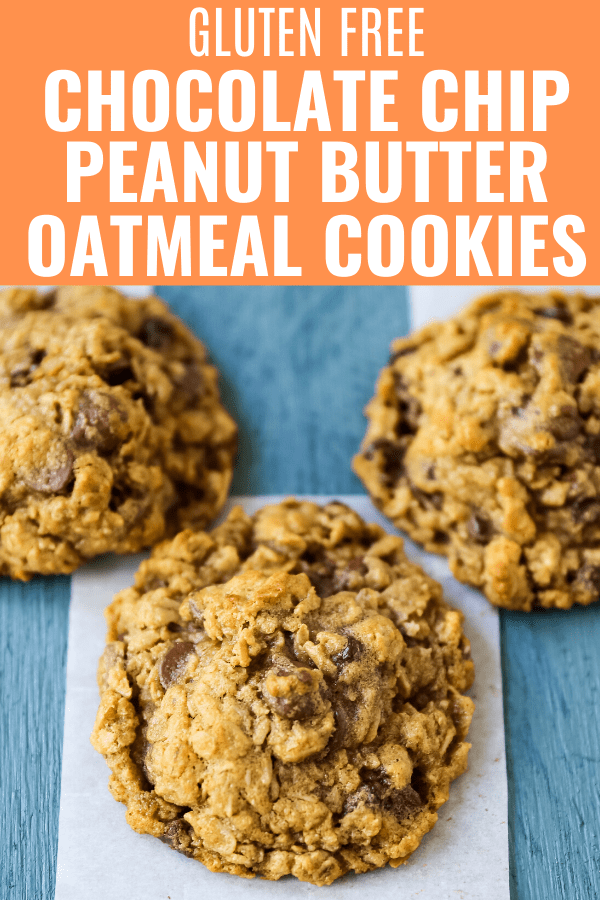 Gluten-Free Chocolate Chip Peanut Butter Oatmeal Cookies. Soft chewy chocolate chip peanut butter oatmeal cookies. The best gluten-free chocolate chip oatmeal cookies! www.modernhoney.com #cookie #glutenfree #glutenfreecookie #oatmealcookie #glutenfreecookies