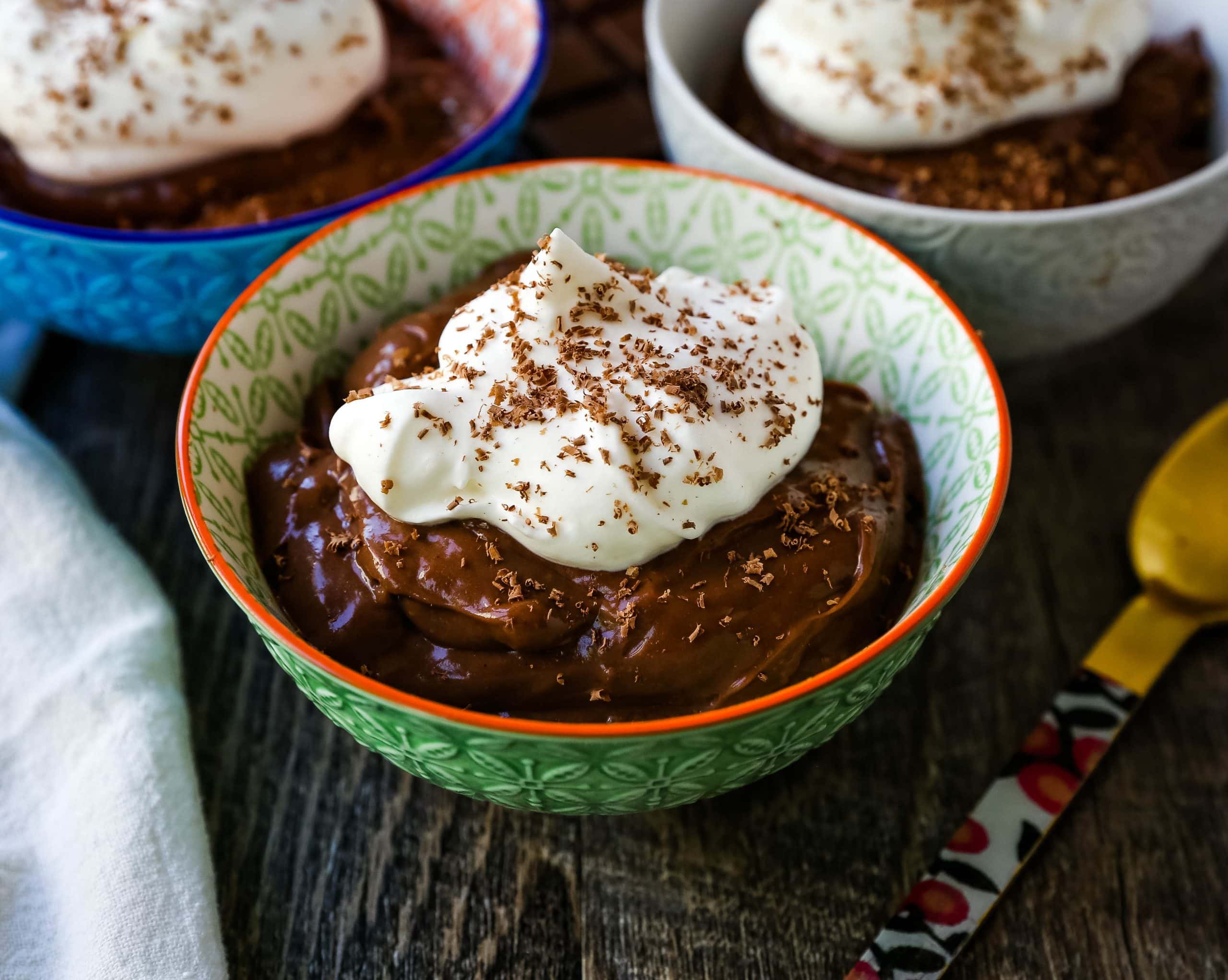 Chocolate Pudding Rich, decadent homemade chocolate pudding made with only 5 simple ingredients. The best chocolate pudding recipe! www.modernhoney.com #chocolate #chocolatepudding #pudding 