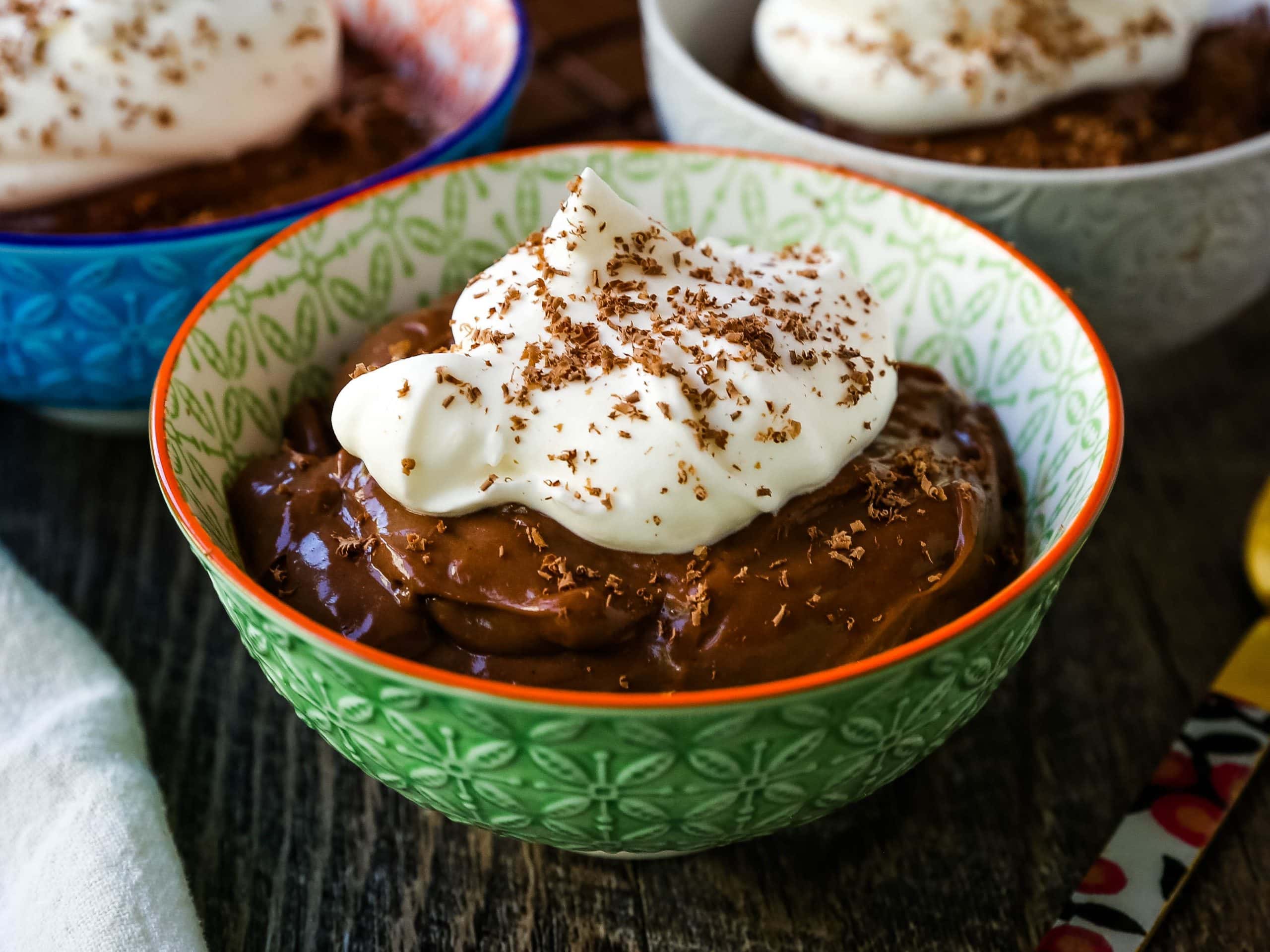 Chocolate Pudding Rich, decadent homemade chocolate pudding made with only 5 simple ingredients. The best chocolate pudding recipe! www.modernhoney.com #chocolate #chocolatepudding #pudding