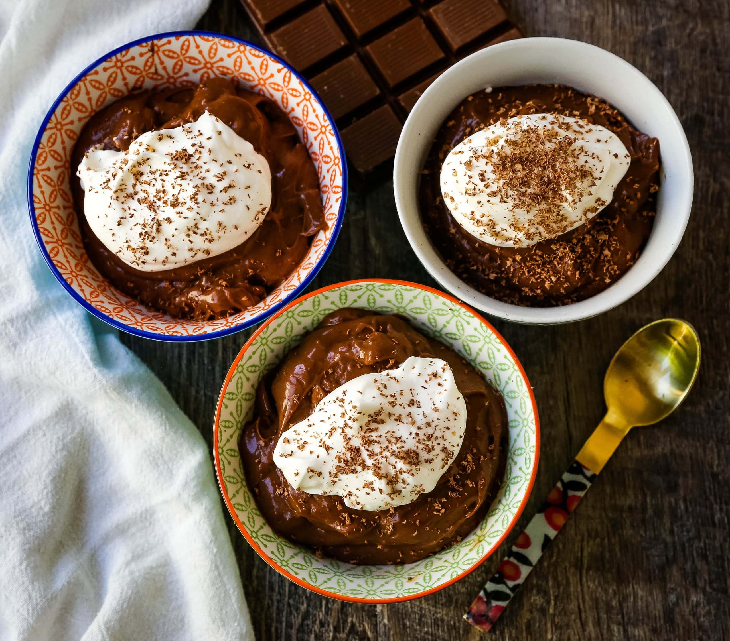 Chocolate Pudding Rich, decadent homemade chocolate pudding made with only 5 simple ingredients. The best chocolate pudding recipe! www.modernhoney.com #chocolate #chocolatepudding #pudding