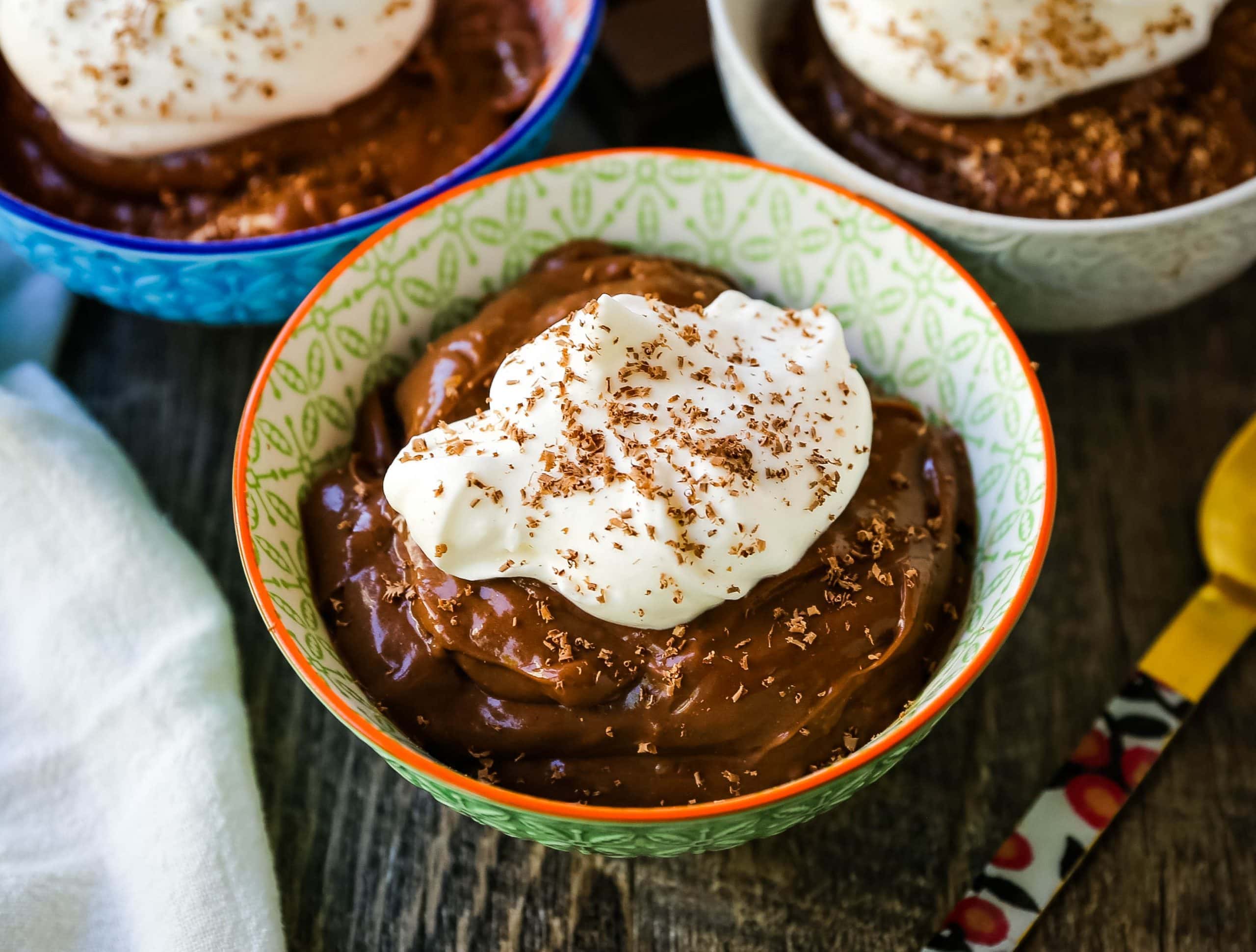 Chocolate Pudding Rich, decadent homemade chocolate pudding made with only 5 simple ingredients. The best chocolate pudding recipe! www.modernhoney.com #chocolate #chocolatepudding #pudding