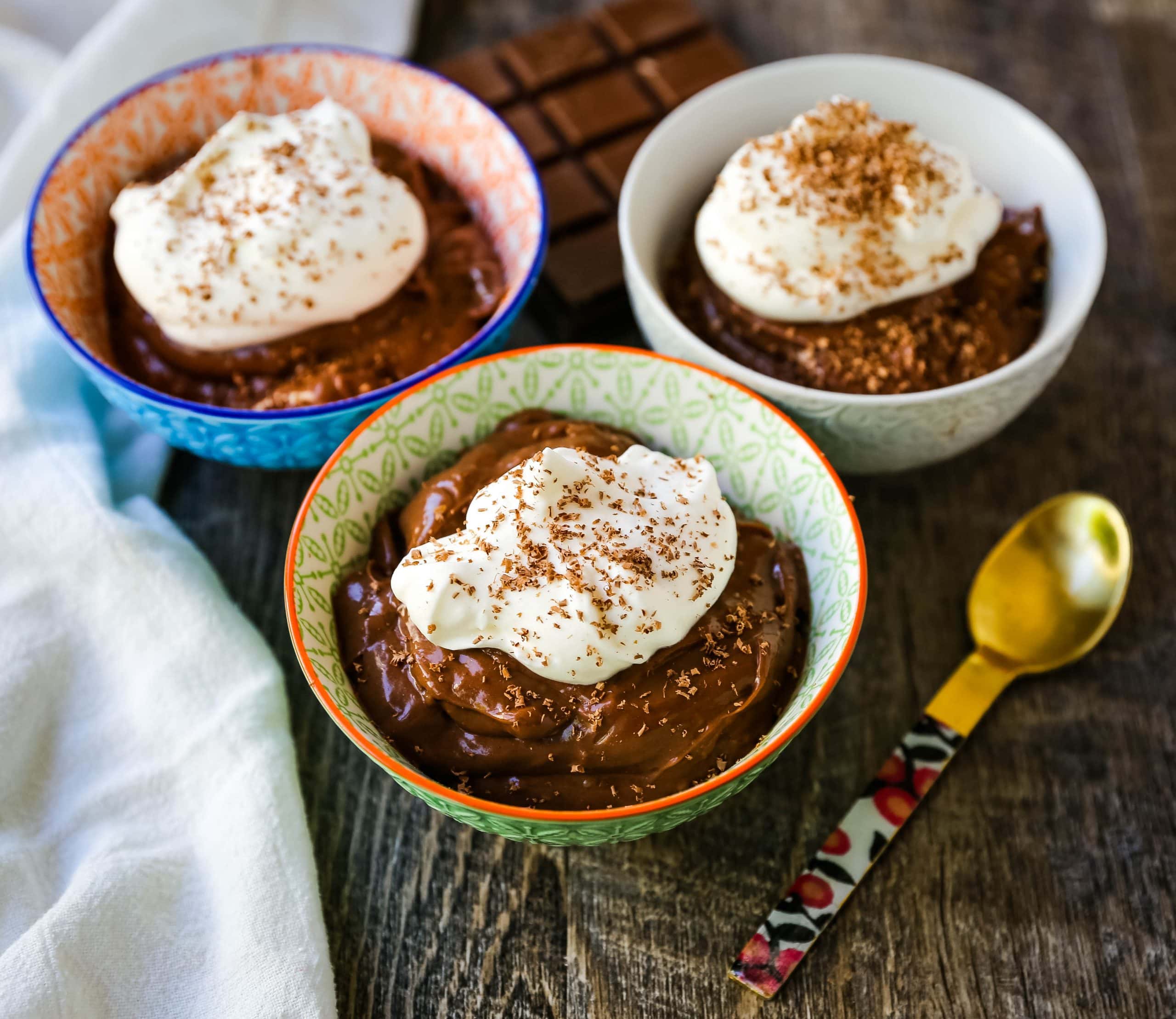 Chocolate Pudding Rich, decadent homemade chocolate pudding made with only 5 simple ingredients. The best chocolate pudding recipe! www.modernhoney.com #chocolate #chocolatepudding #pudding