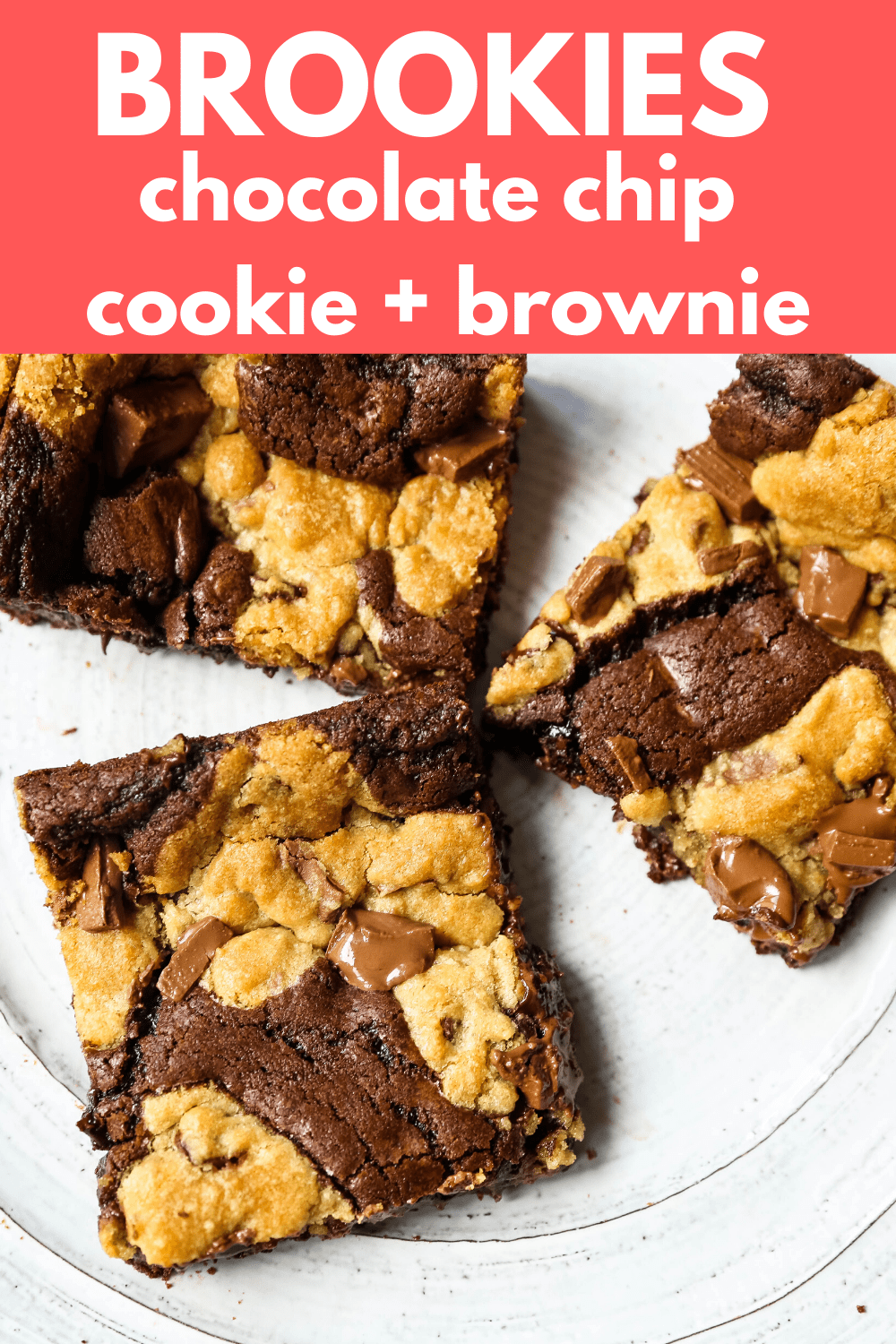 Brookies (Chocolate Chip Cookie and Brownie Bars) A homemade decadent chocolate brownie and chocolate chip cookie all in one! A brownie and chocolate chip cookie just got married. The best dessert bar! www.modernhoney.com #brookie #brookies #brownies #dessertbar