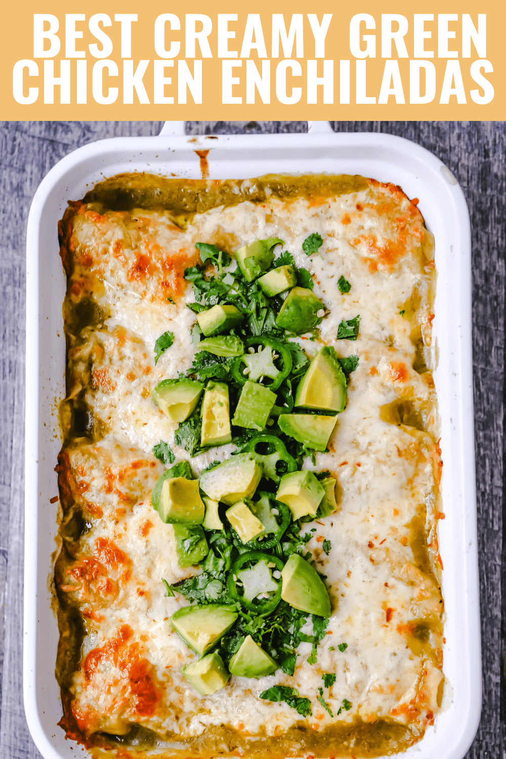 Creamy Green Chile Chicken Enchiladas Creamy chicken enchiladas stuffed with a cream cheese and sour cream green chile chicken rolled into corn tortillas and topped with green enchilada sauce and pepper jack cheese. The best creamy chicken enchiladas recipe! www.moderrnhoney.com #enchiladas #mexicanfood