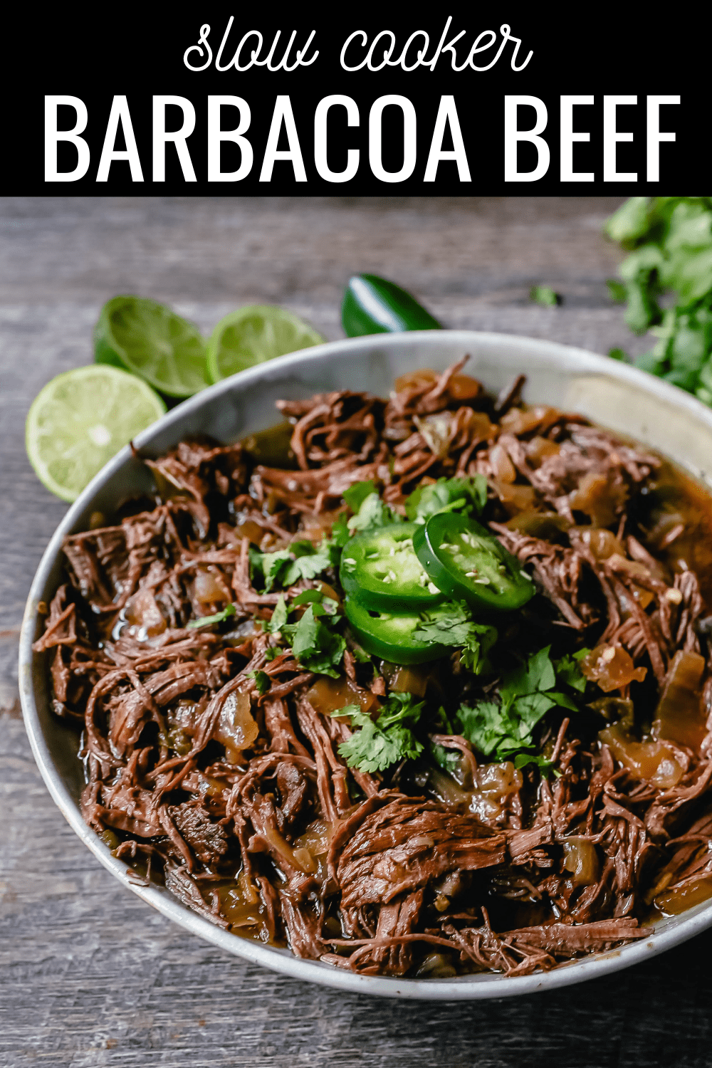 Slow Cooker Barbacoa Beef Tender, flavorful, slow-cooked beef with onions, jalapenos, and spices make this the perfect barbacoa beef for burritos, tacos, enchiladas, quesadillas, on a salad, or just on its own with a few side dishes. 