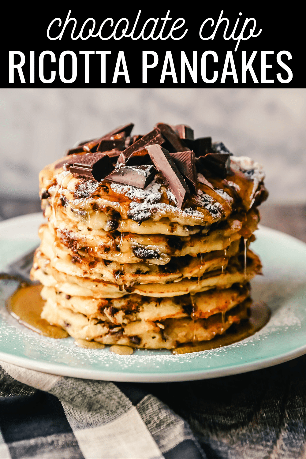 Chocolate Chip Ricotta Pancakes Creamy homemade one-bowl ricotta pancakes with chocolate chips. How to make easy 5-minute chocolate chip ricotta pancakes from scratch! www.modernhoney.com #ricottapancakes #pancakes #chocolatechipricottapancakes