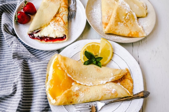 The Best Crepes Recipe. An easy homemade crepe recipe made with simple ingredients -- milk, flour, eggs, sugar, water, and butter. Simple 6-ingredient crepe recipe! #crepes #crepe #breakfast