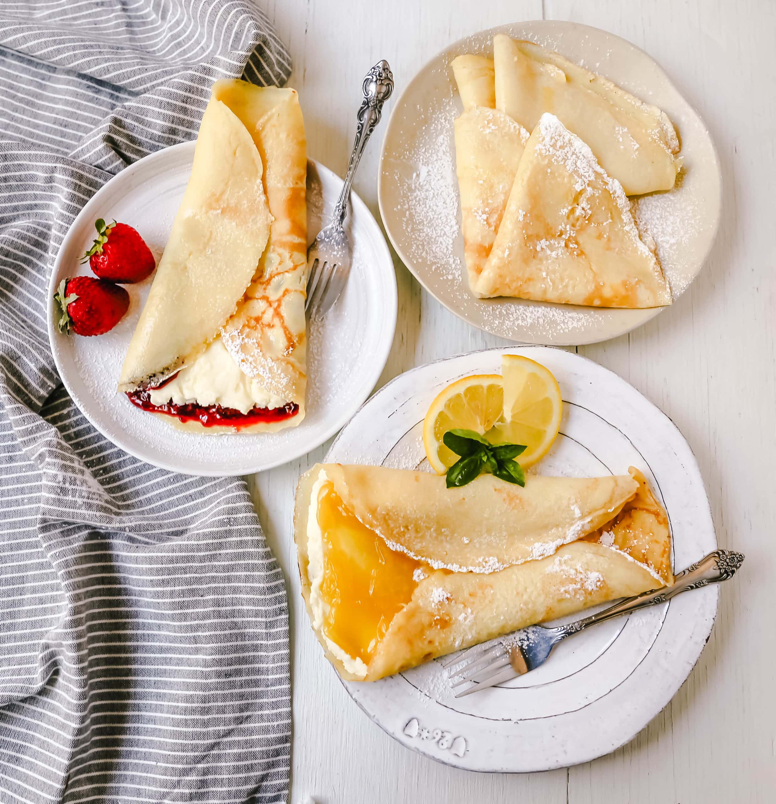 The Best Crepes Recipe. An easy homemade crepe recipe made with simple ingredients -- milk, flour, eggs, sugar, water, and butter. Simple 6-ingredient crepe recipe!  #crepes #crepe #breakfast