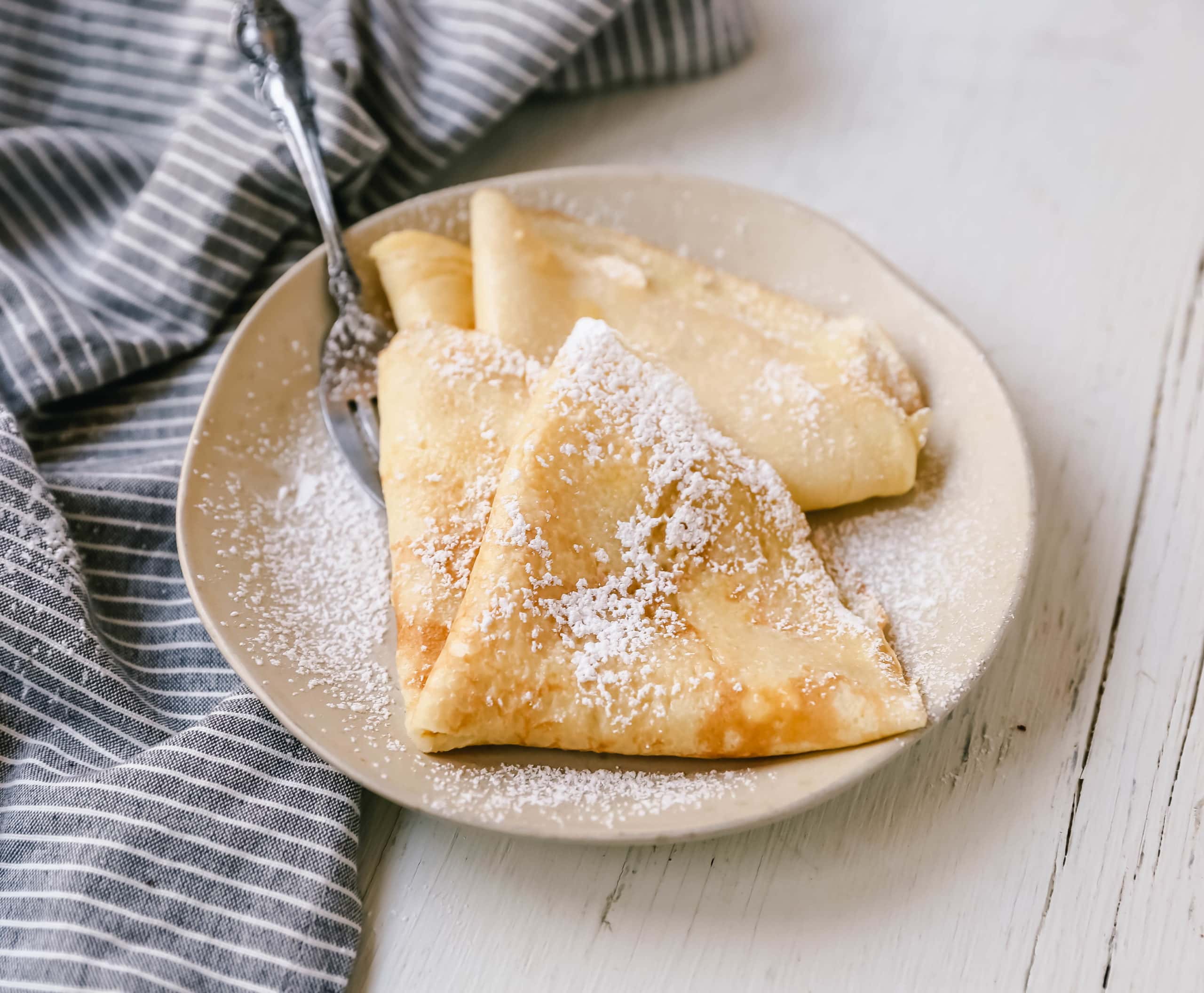 The Best Crepes Recipe. An easy homemade crepe recipe made with simple ingredients -- milk, flour, eggs, sugar, water, and butter. Simple 6-ingredient crepe recipe!  #crepes #crepe #breakfast