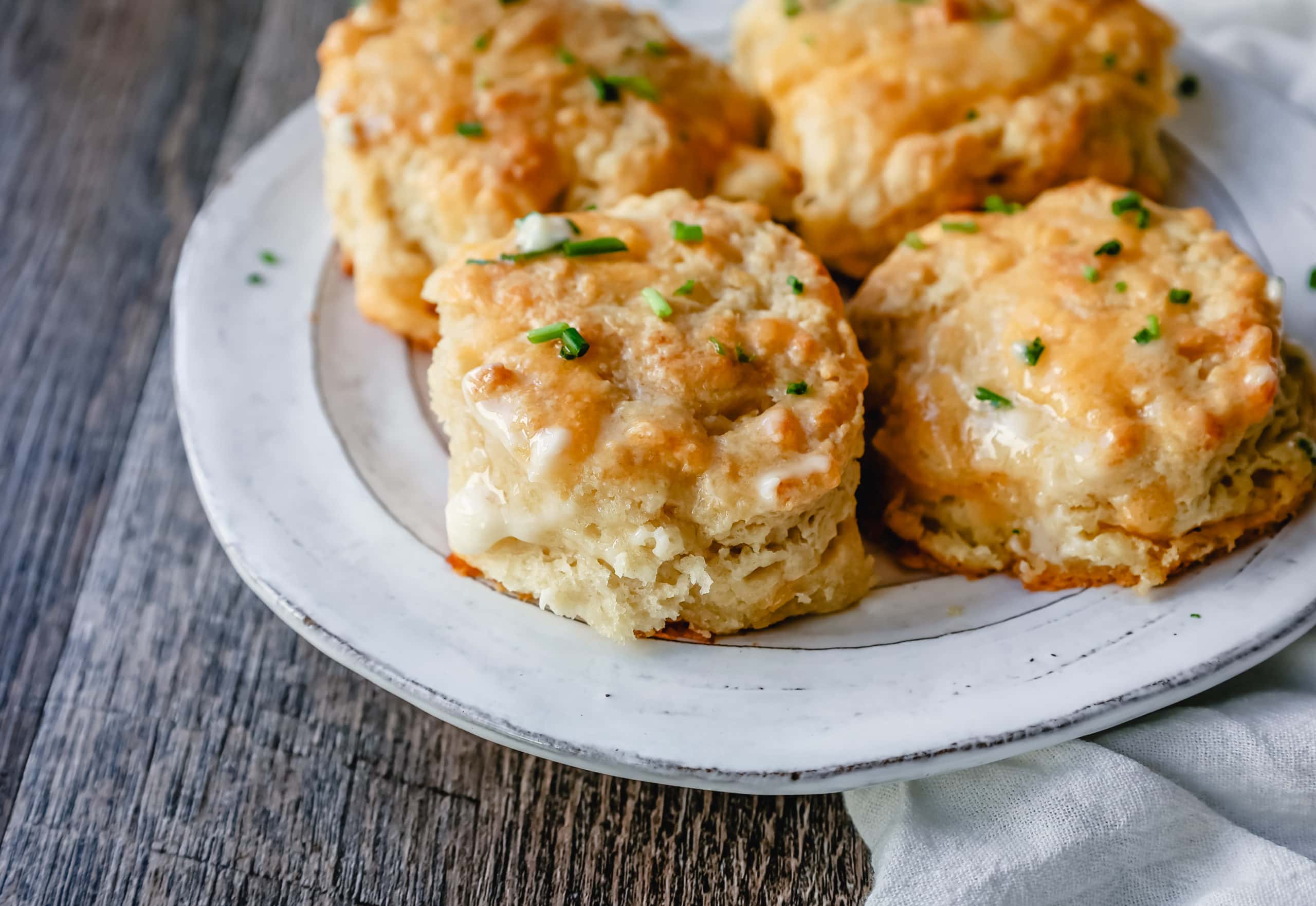Homemade Cheesy Garlic Biscuits Light, fluffy, buttery homemade biscuits with cheddar cheese and garlic. These are the perfect homemade biscuit!