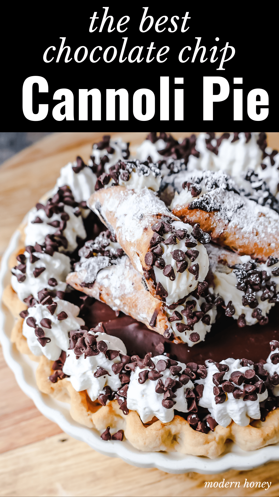 Best Cannoli Pie Recipe The popular Italian dessert -- the famous Cannoli -- but made into a pie. A creamy sweet ricotta and cream cheese filling with mini chocolate chips, topped with chocolate ganache, and freshly whipped cream.