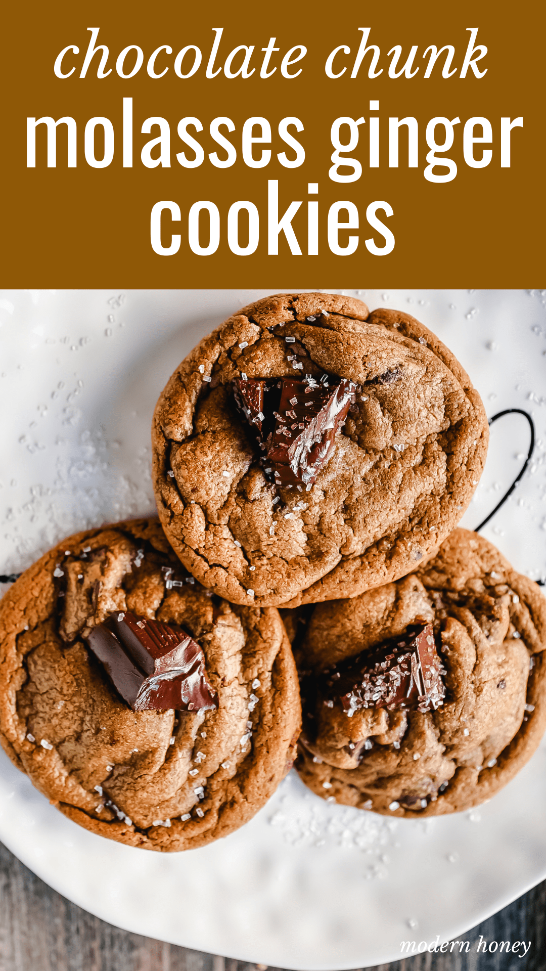 Chocolate Chunk Molasses Ginger Cookies  Spiced, chewy molasses ginger cookies with chocolate chunks. A sweet and spicy chocolate molasses ginger cookie perfect for the holidays!