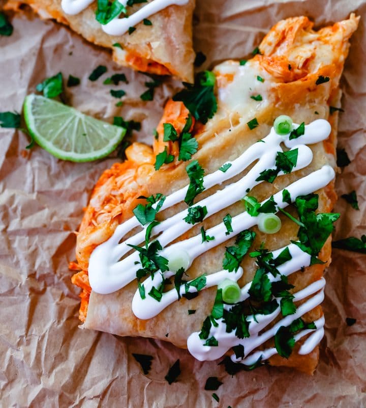 Buffalo Chicken Quesadilla is made with a hot wing buffalo ranch chicken and melted jack cheese in a buttery tortilla and cooked until golden brown. 