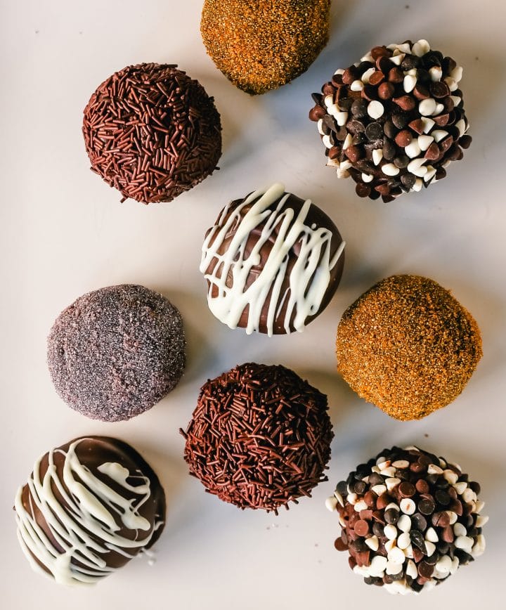 Chocolate Truffles. Rich, creamy, decadent homemade chocolate truffles made with high-quality chocolate, heavy cream, and a touch of butter rolled into your favorite toppings.