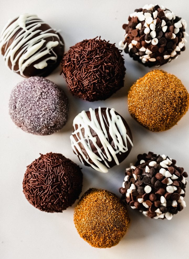 Chocolate Truffles. Rich, creamy, decadent homemade chocolate truffles made with high-quality chocolate, heavy cream, and a touch of butter rolled into your favorite toppings.