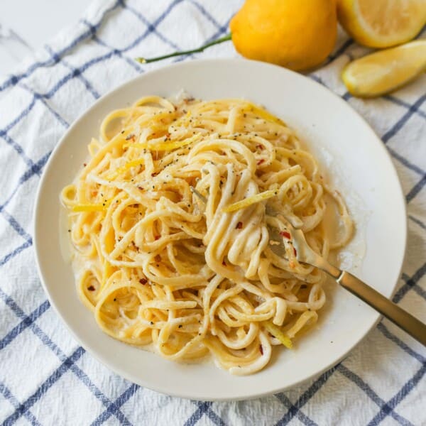 Creamy Lemon Pasta is made with fresh lemon, garlic, cream, butter, parmesan cheese, and spices and all tossed with your favorite type of pasta. A light and creamy sauce that highlights fresh lemons!