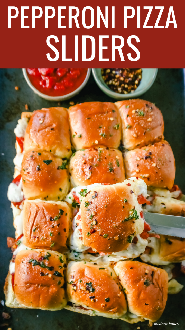 Pizza Sliders. Hawaiian Rolls Pizza Sliders made with Pepperoni, Mozzarella Cheese, and Provolone Cheese baked inside of soft, sweet rolls topped with warmed garlic butter and dipped in marinara sauce. The perfect party food! 