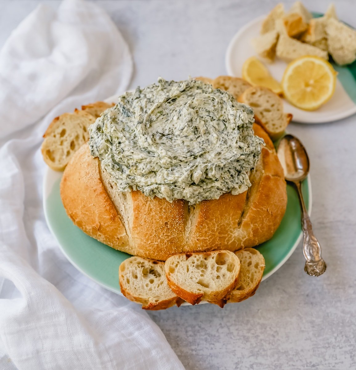 This easy spinach dip is made with spinach, cream cheese, sour cream, ranch powder, and water chestnuts. This cold spinach dip is made with only 5 ingredients and is always a hit at parties!
