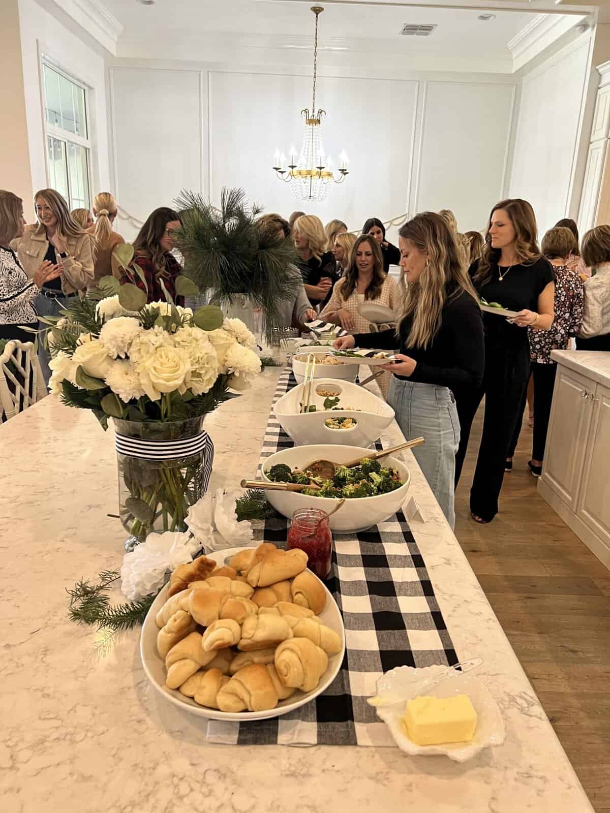 Bridal Shower Food. Salads and rolls served at bridal shower.