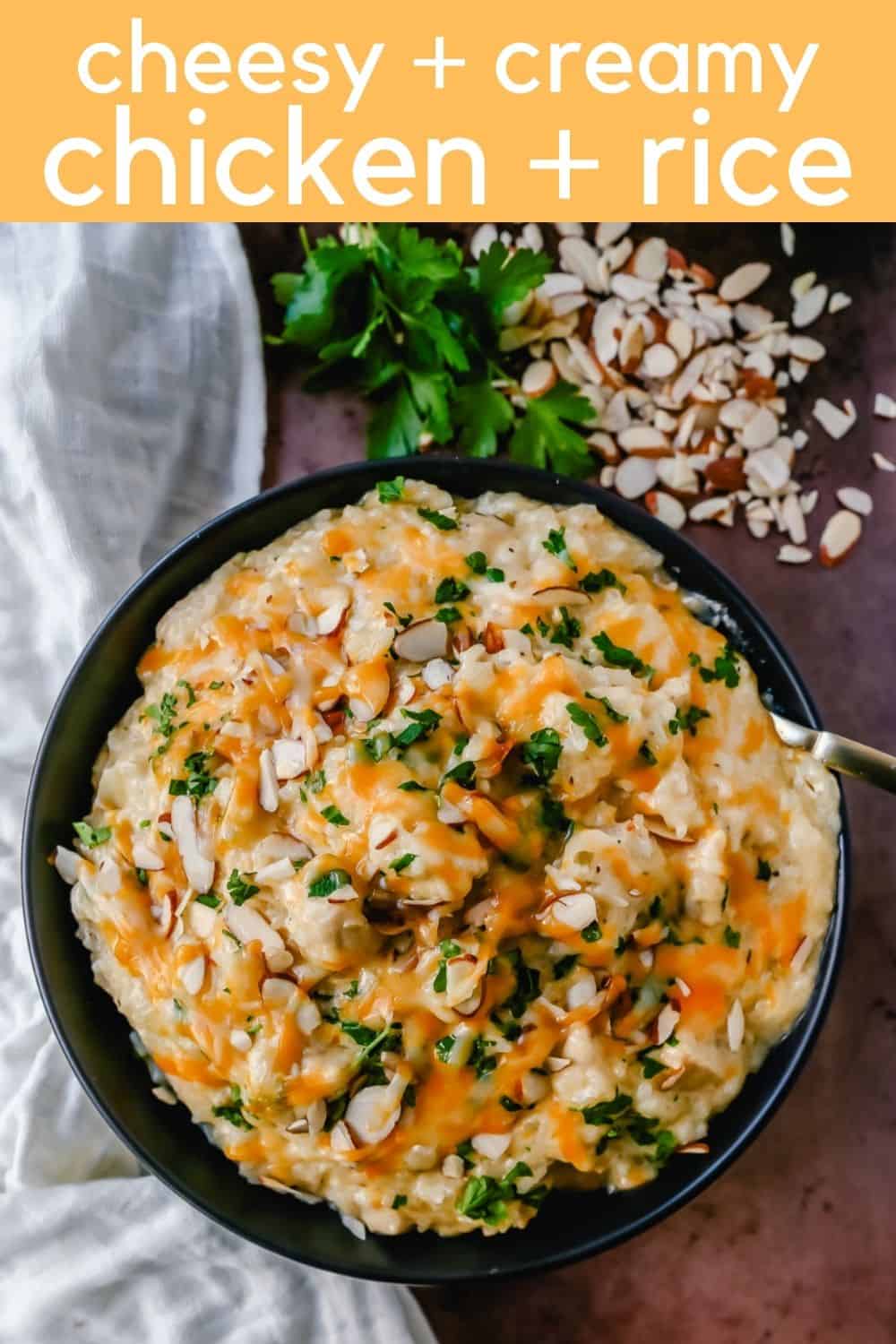 Quick and Easy Cheesy Chicken and Rice all made in one skillet. This 30-minute, no-bake chicken and rice dish is such a crowd pleaser and so easy!