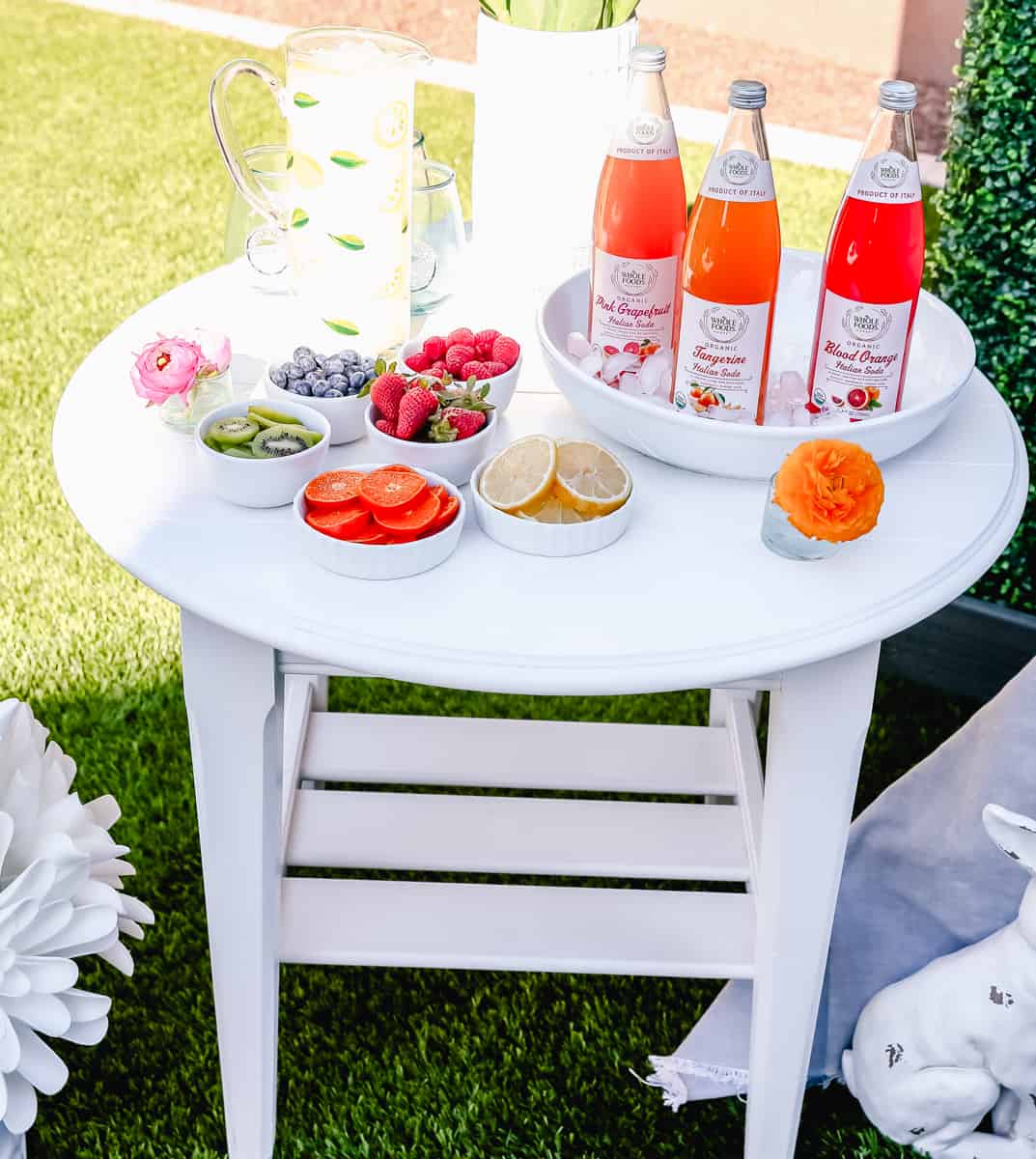 Italian Soda Drink Bar with Fruit. How to create the Ultimate Spring Brunch or Spring Party with an assortment of both sweet and savory breakfast items and beautiful desserts. 30+ Spring and Easter Party Food Ideas. How to decorate for a Spring Brunch and Party too.
