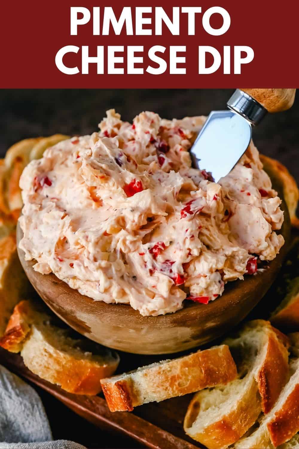 This pimento cheese dip is famous in the South for good reason. This pimento dip is made with cream cheese, mayonnaise, two types of cheddar cheeses, chopped pimentos, cayenne pepper, and a touch of salt. 