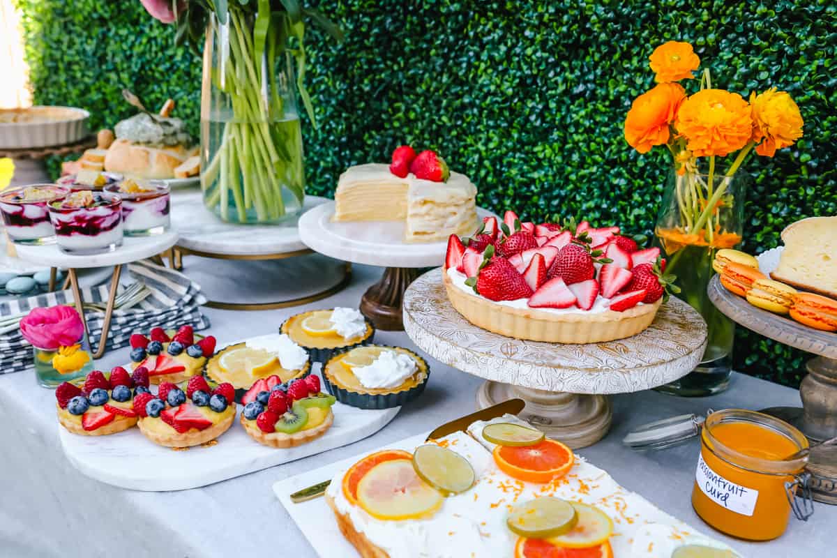 How to create the Ultimate Spring Brunch or Spring Party with an assortment of both sweet and savory breakfast items and beautiful desserts. 30+ Spring and Easter Party Food Ideas. How to decorate for a Spring Brunch and Party too.