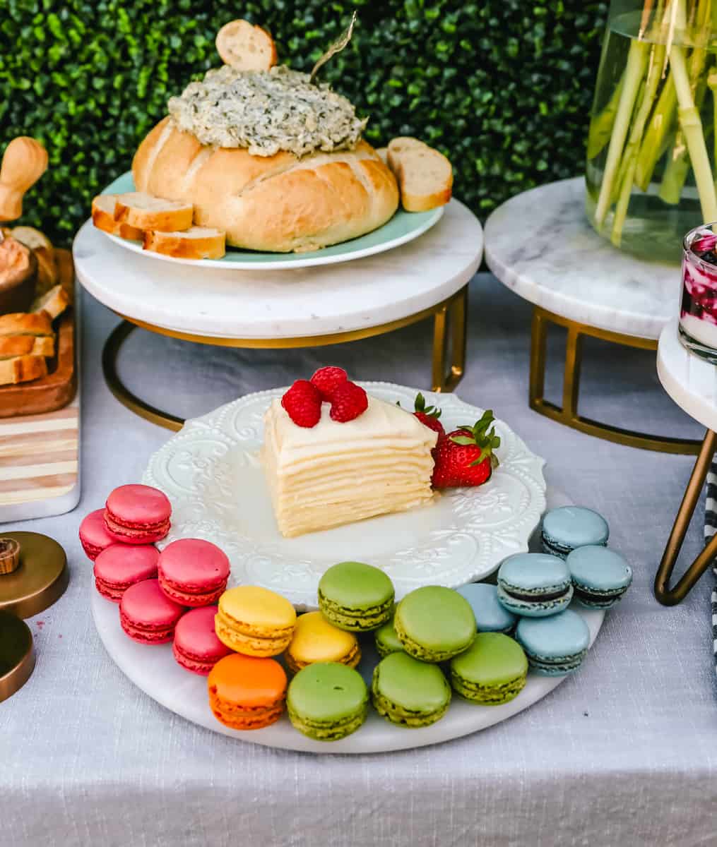 Macarons. How to create the Ultimate Spring Brunch or Spring Party with an assortment of both sweet and savory breakfast items and beautiful desserts. 30+ Spring and Easter Party Food Ideas. How to decorate for a Spring Brunch and Party too.