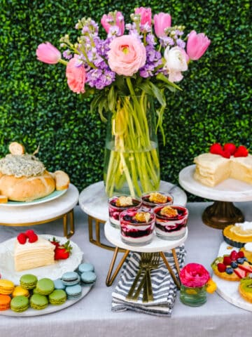 How to create the Ultimate Spring Brunch or Spring Party with an assortment of both sweet and savory breakfast items and beautiful desserts. 30+ Spring and Easter Party Food Ideas. How to decorate for a Spring Brunch and Party too.