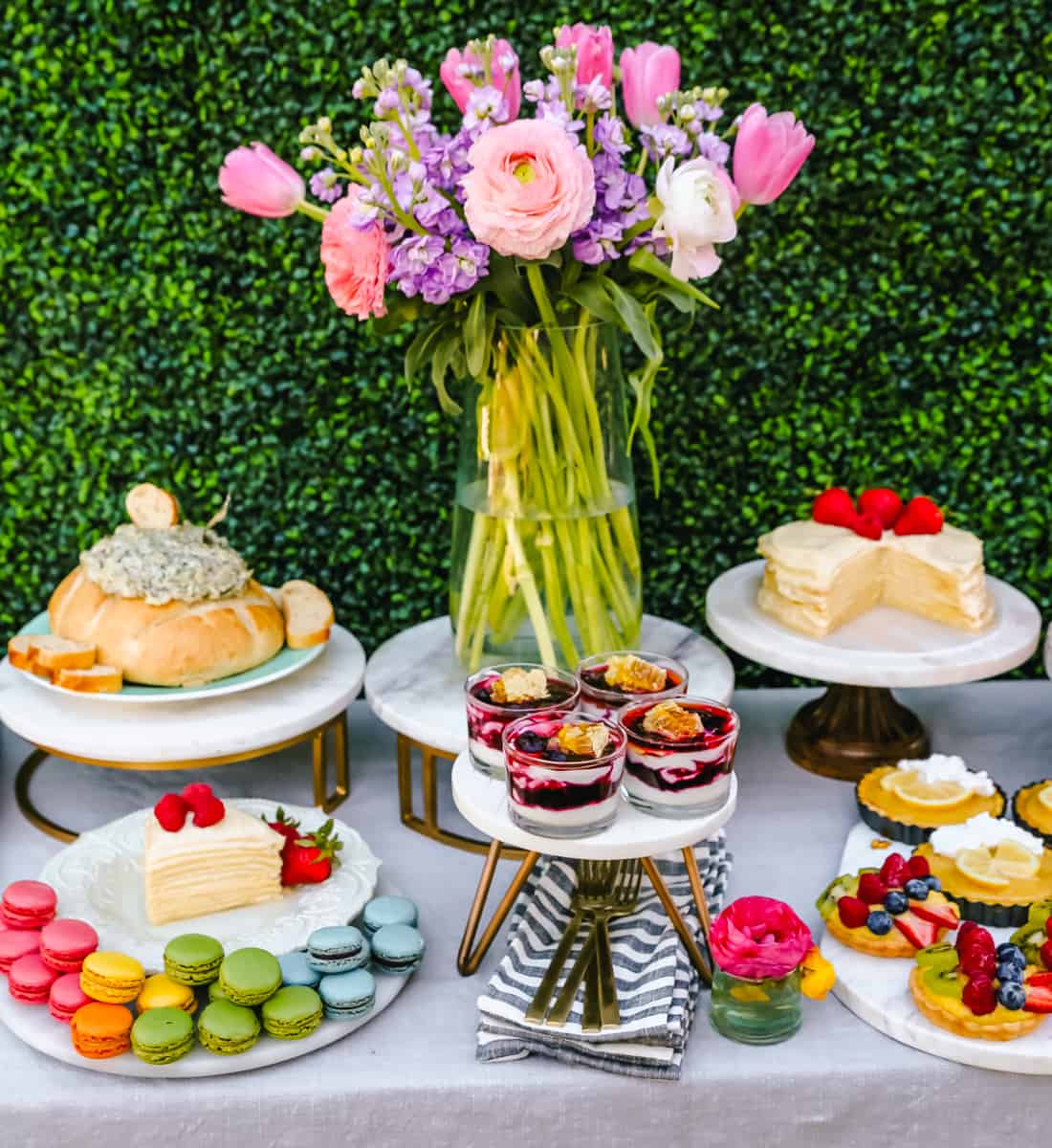 How to create the Ultimate Spring Brunch or Spring Party with an assortment of both sweet and savory breakfast items and beautiful desserts. 30+ Spring and Easter Party Food Ideas. How to decorate for a Spring Brunch and Party too.