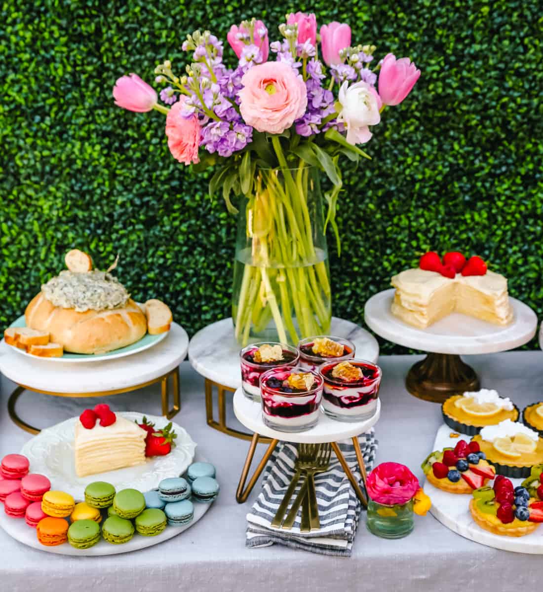 How to create the Ultimate Spring Brunch or Spring Party with an assortment of both sweet and savory breakfast items and beautiful desserts. 30+ Spring and Easter Party Food Ideas. How to decorate for a Spring Brunch and Party too.