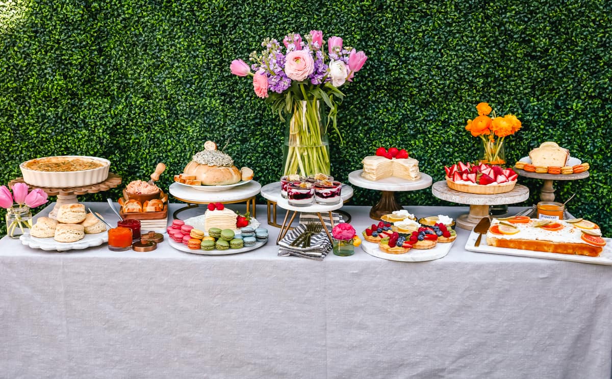 How to create the Ultimate Spring Brunch or Spring Party with an assortment of both sweet and savory breakfast items and beautiful desserts. 30+ Spring and Easter Party Food Ideas. How to decorate for a Spring Brunch and Party too.