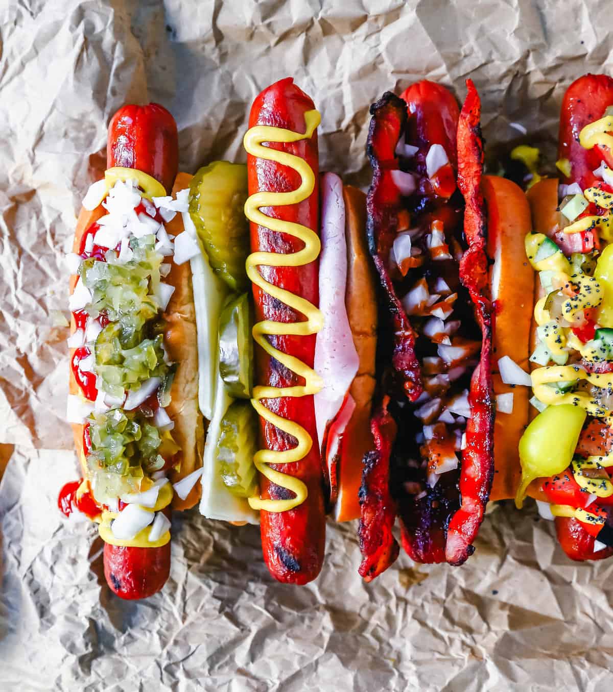 Gourmet Hot Dogs with Healthy Colorful Toppings