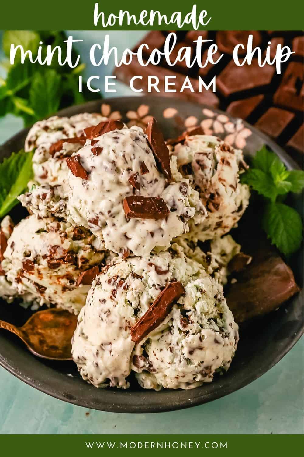 Creamy homemade mint chocolate chip ice cream with fresh cream, mint flavoring, and chocolate chunks. This homemade mint chip ice cream is the perfect summer treat! Here are two recipes -- a classic mint chocolate chip ice cream made in an ice cream maker and an easy, no-churn mint chocolate chip ice cream that requires no ice cream maker.