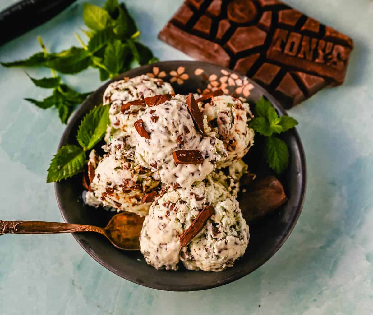 Creamy homemade mint chocolate chip ice cream with fresh cream, mint flavoring, and chocolate chunks. This homemade mint chip ice cream is the perfect summer treat! Here are two recipes -- a classic mint chocolate chip ice cream made in an ice cream maker and an easy, no-churn mint chocolate chip ice cream that requires no ice cream maker.