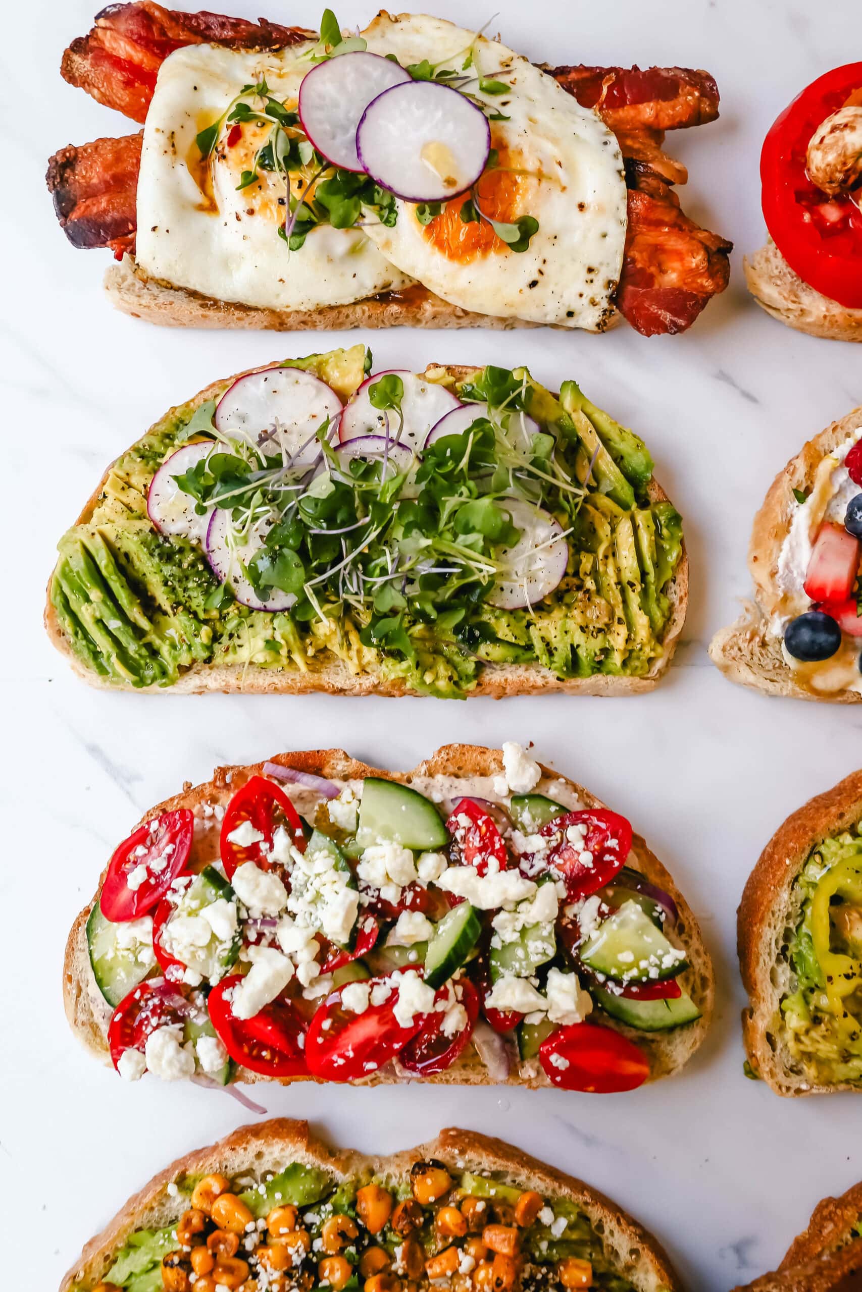 Gourmet Toast Ideas are perfect for quick lunches or for serving at a party. Avocado Toast topping ideas and suggestions for what to put on top of avocado toast. 