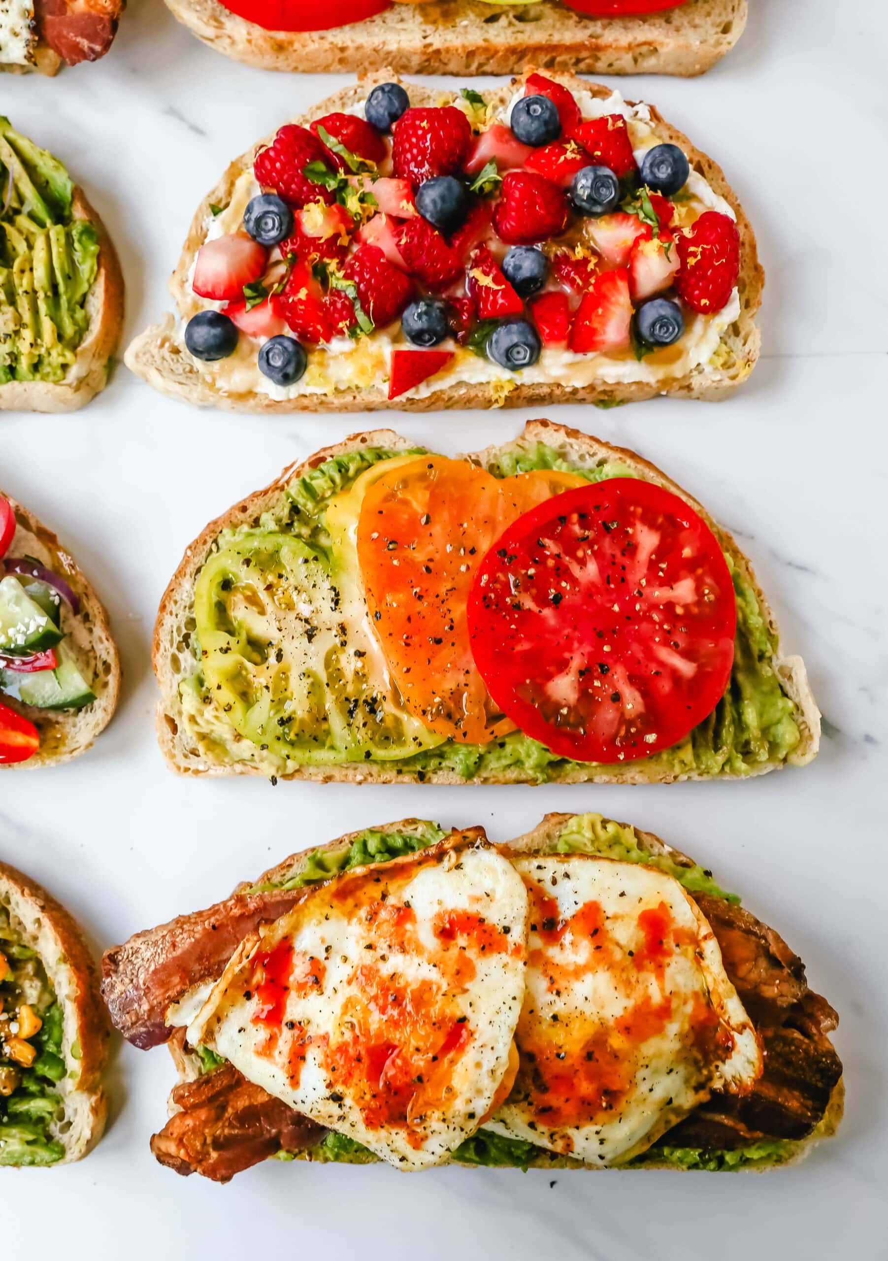 Gourmet Toast Ideas are perfect for quick lunches or for serving at a party. Avocado Toast topping ideas and suggestions for what to put on top of avocado toast. 