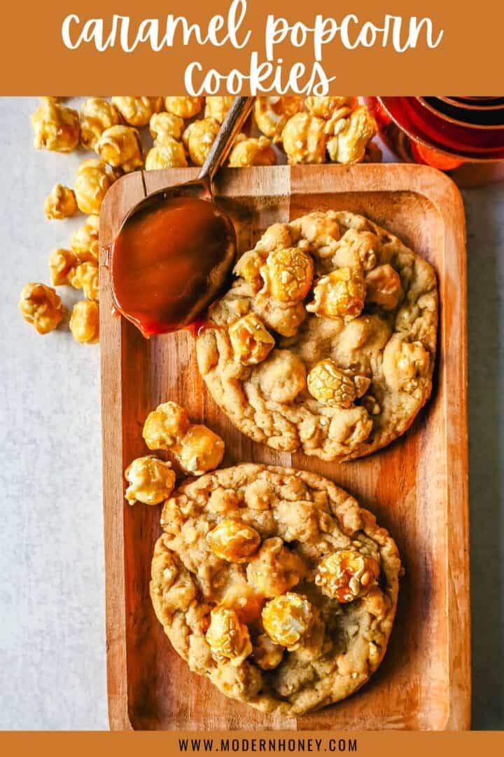 Caramel Popcorn Cookies are made with brown sugar cookie dough with chewy, crunchy, caramel popcorn pieces all throughout the cookie. If you love caramel, you are going to love these Caramel Corn Cookies!