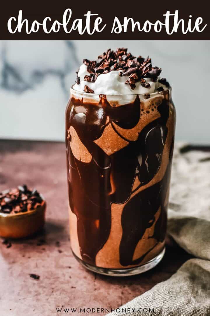 This Chocolate Almond Butter Smoothie is the richest, creamiest healthy chocolate protein shake made with almond butter. This tastes like a chocolate milkshake and you will forget you are drinking a chocolate protein shake!