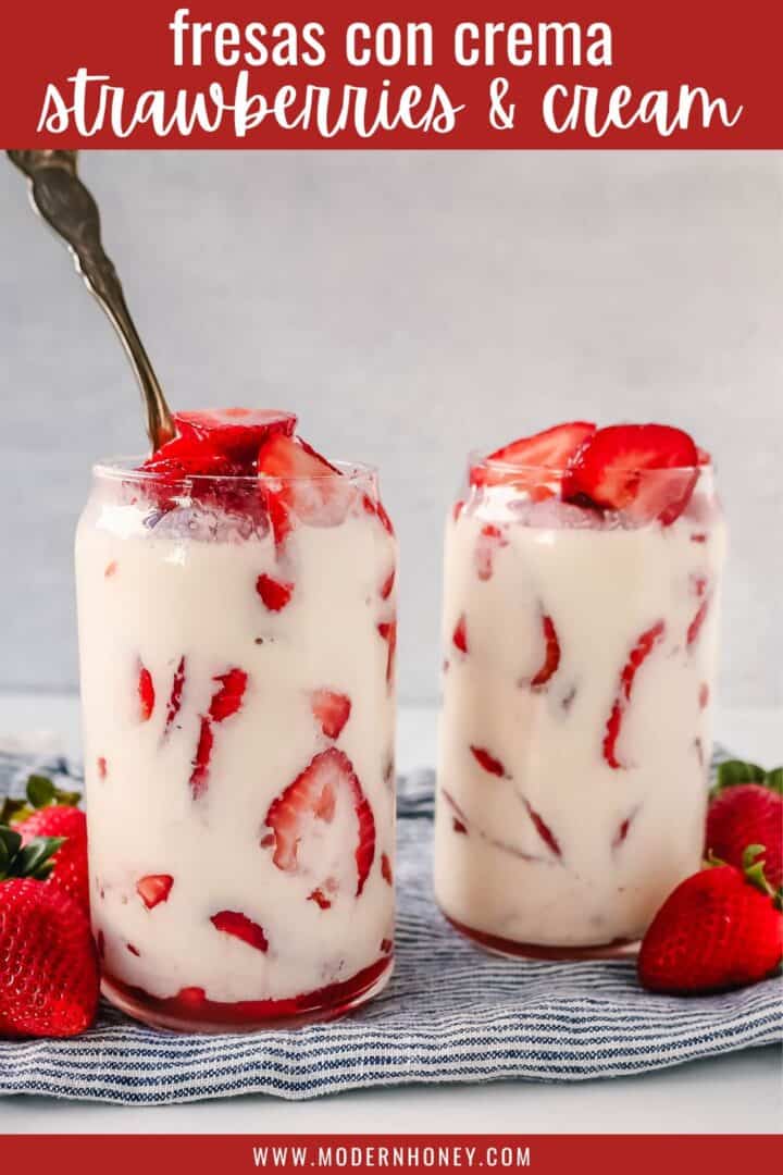 This Fresas con Crema is an authentic Mexican dessert made with fresh sliced Strawberries, Mexican Crema, Heavy Cream, and Sweetened Condensed Milk. This is the best Strawberries and Cream recipe!